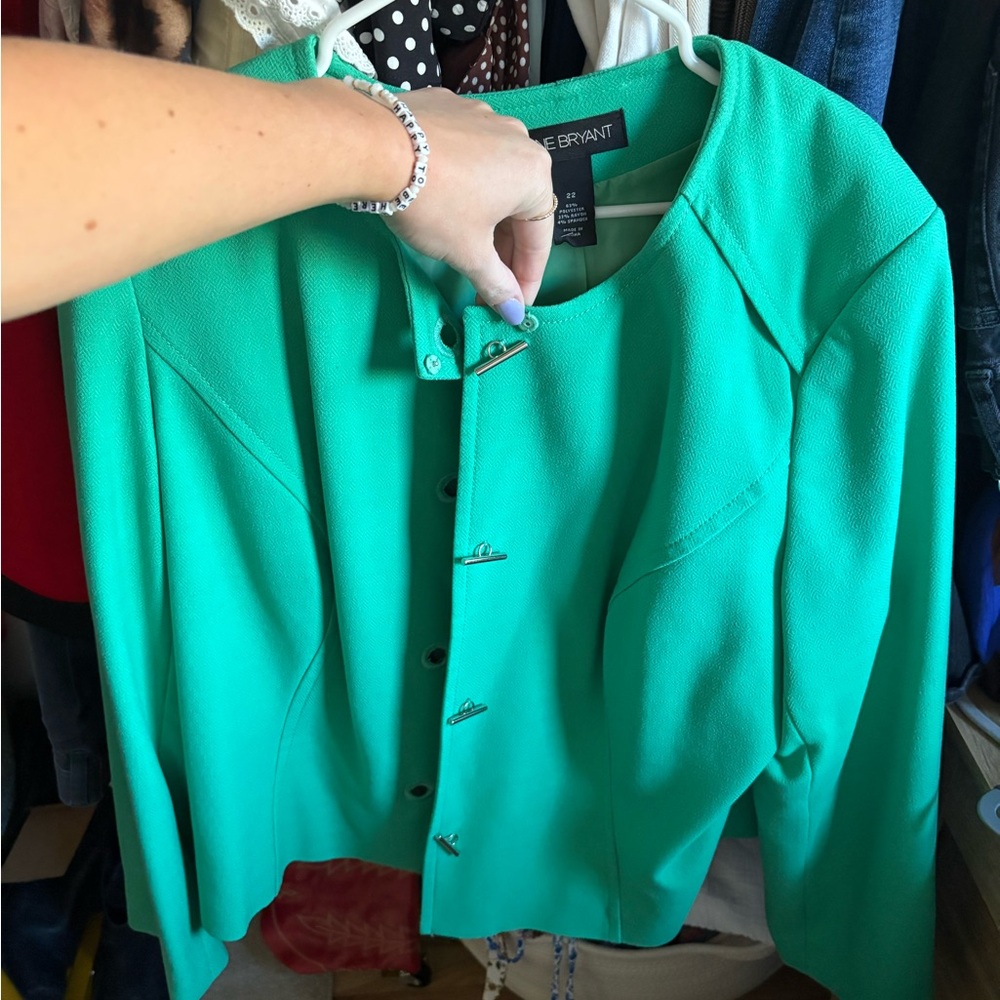 Anne Klein Green Crepe Button-Front Jacket